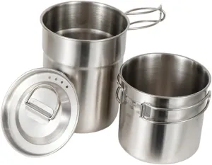 2-piece Stainless Steel Camping Cookware Set Folding Handle Mugs Reusable Outdoor Picnic Cups