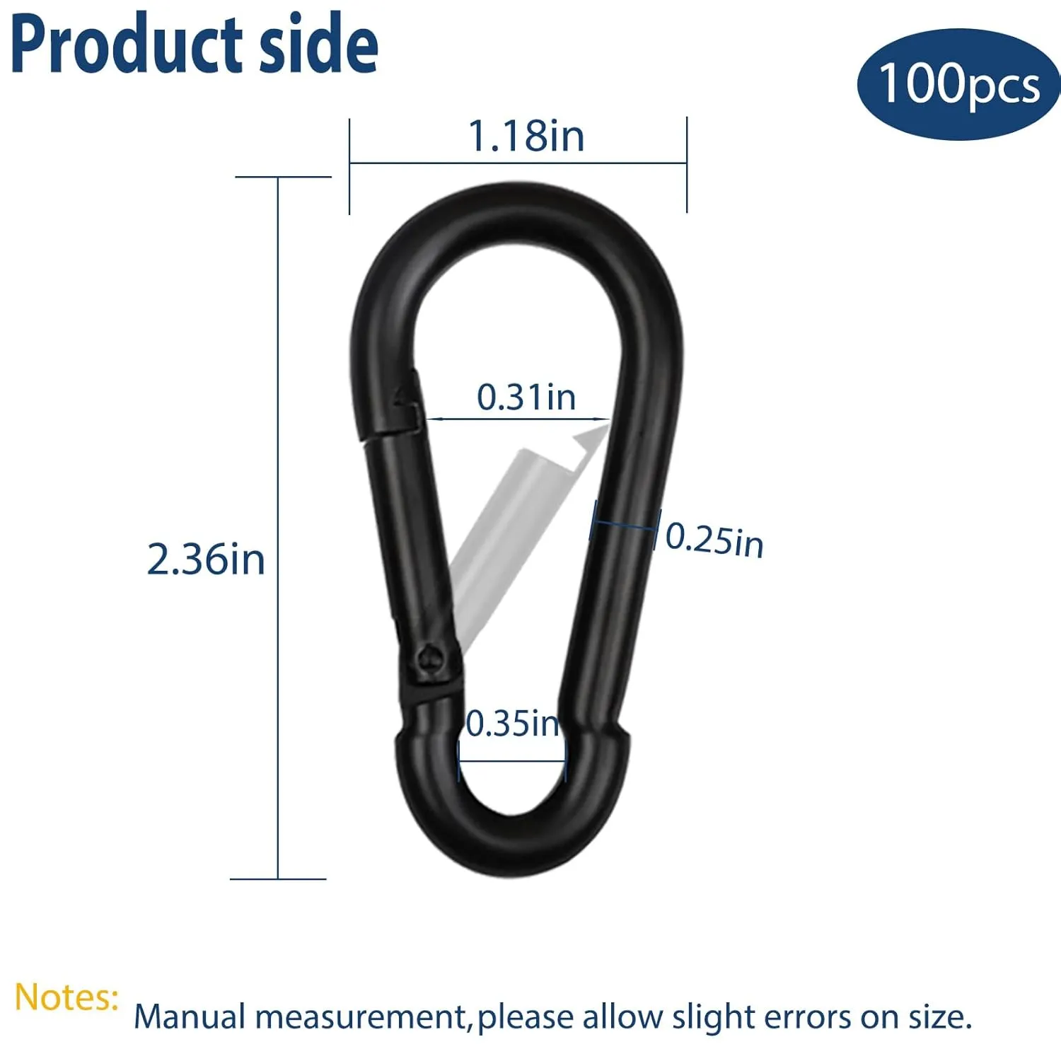 200Pcs 2.36" Heavy Duty Snap Hook Carabiners - M6 Galvanized Steel Quick Links for Keys, Hammocks, Swings, Outdoor Gear - Camping, Hiking, Fishing (Black)