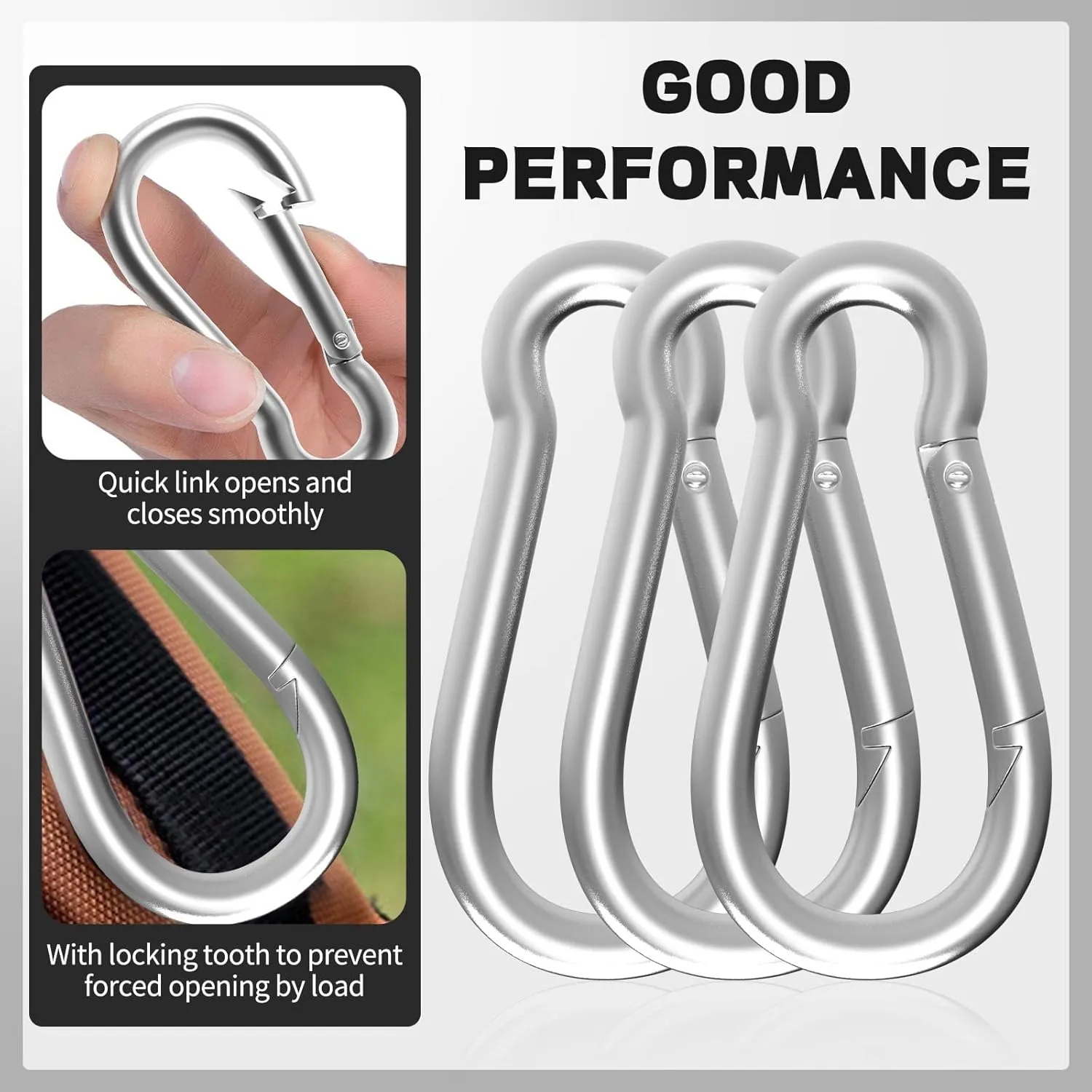 200PCS M5 Carabiners Clip Heavy Duty Spring Snap Hook, 2Inch Galvanized Steel Carabiner, Safety Quick Links Snap Hooks, Spring Clips for Swing Hammock Camping Keychain Outdoor