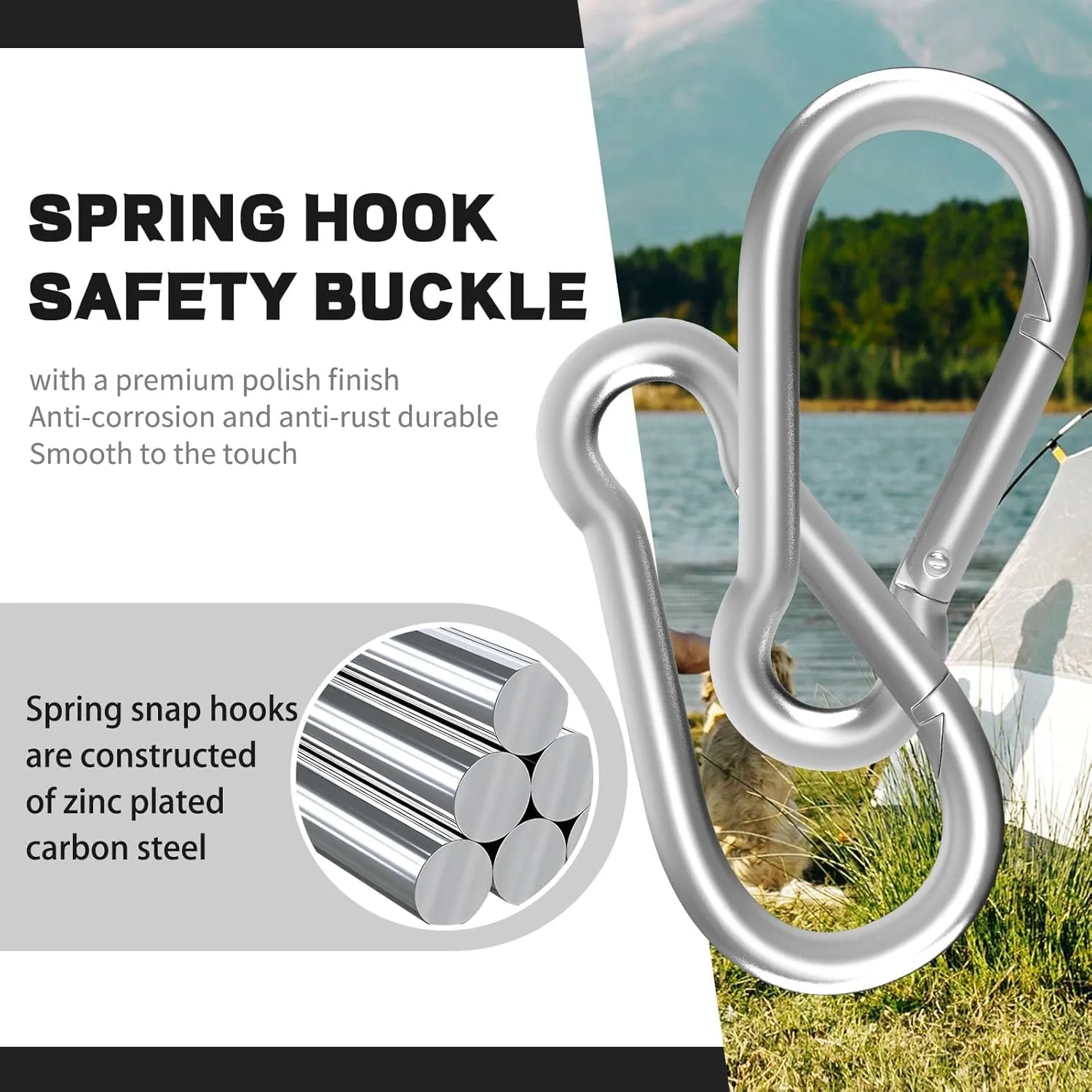 200PCS M5 Carabiners Clip Heavy Duty Spring Snap Hook, 2Inch Galvanized Steel Carabiner, Safety Quick Links Snap Hooks, Spring Clips for Swing Hammock Camping Keychain Outdoor