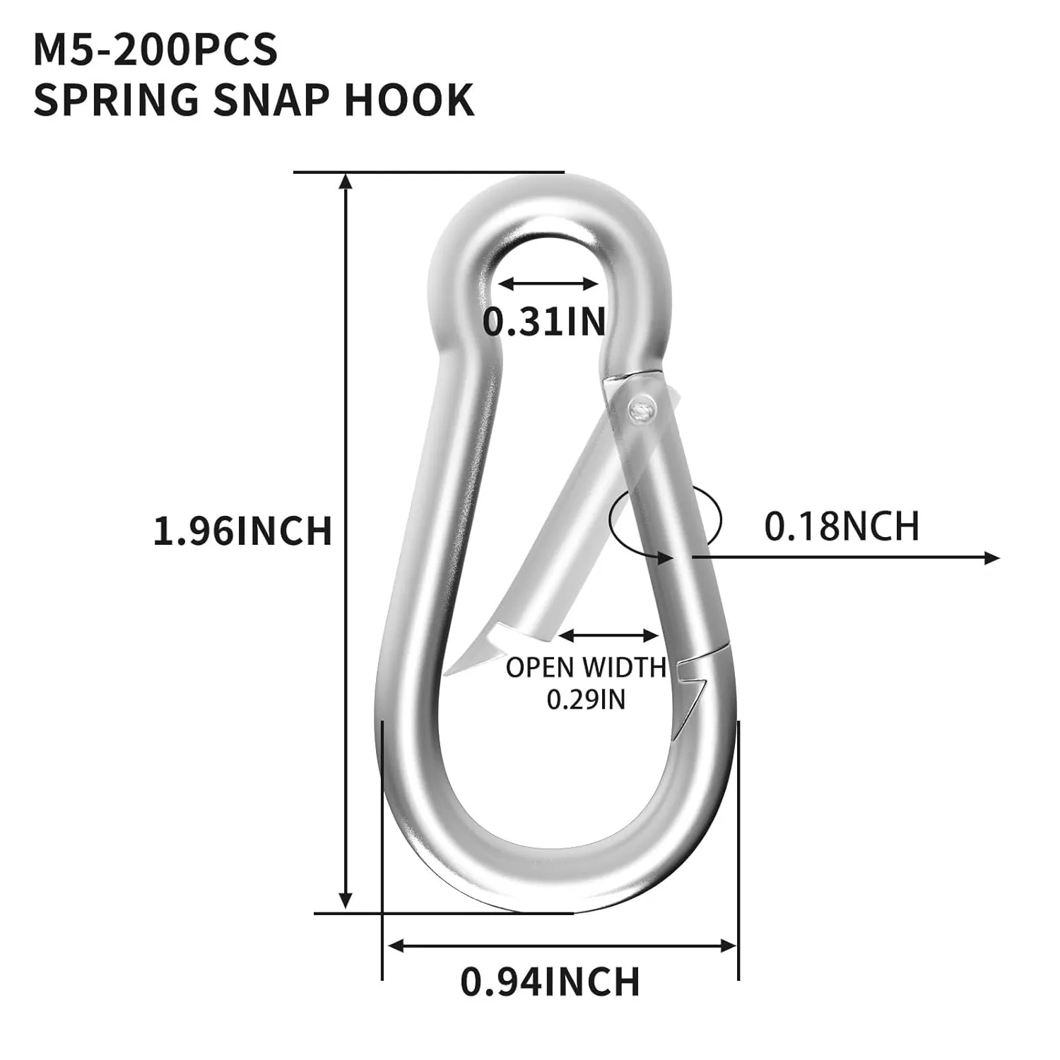 200PCS M5 Carabiners Clip Heavy Duty Spring Snap Hook, 2Inch Galvanized Steel Carabiner, Safety Quick Links Snap Hooks, Spring Clips for Swing Hammock Camping Keychain Outdoor