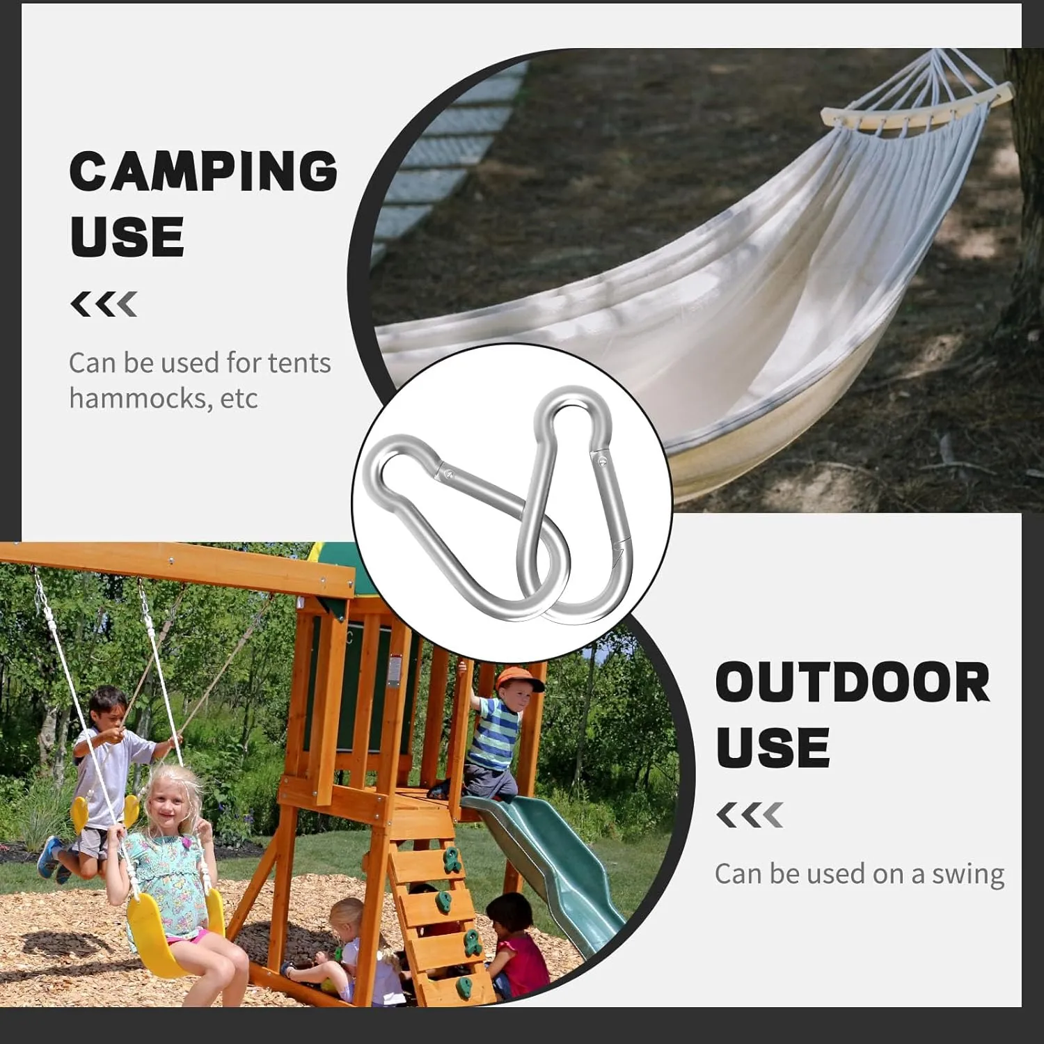 200PCS M5 Carabiners Clip Heavy Duty Spring Snap Hook, 2Inch Galvanized Steel Carabiner, Safety Quick Links Snap Hooks, Spring Clips for Swing Hammock Camping Keychain Outdoor