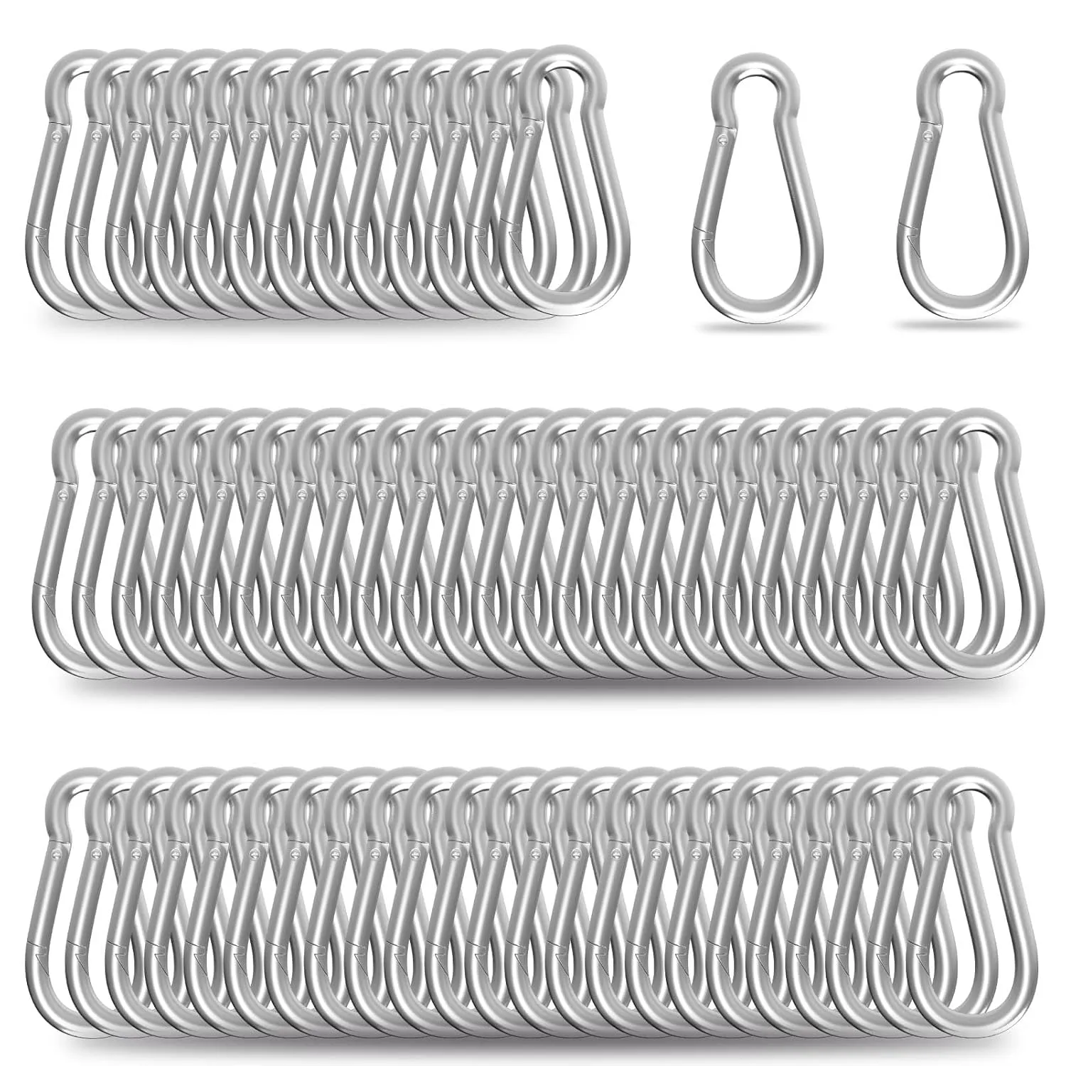 200PCS M5 Carabiners Clip Heavy Duty Spring Snap Hook, 2Inch Galvanized Steel Carabiner, Safety Quick Links Snap Hooks, Spring Clips for Swing Hammock Camping Keychain Outdoor