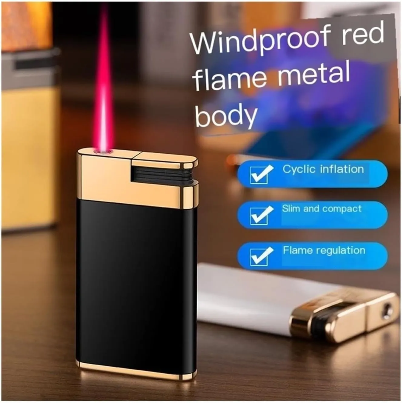 2024 Metal Portable Lighter, Gas Torch Lighter, Butane refillable Adjustable Flame Lighter, Jet Flame Windproof Lighter, Suitable for Camping, Outdoor, Gifts (Butane not Included)(White Silver)