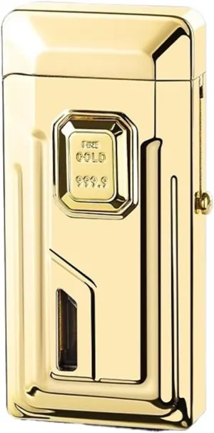 2025 Dual Flame Butane Windproof Lighter, Push Button Ignition, with Visible Oil Window, Refillable Fuel, Metal Flip Top, Suitable for Candle Camping (Butane Not Included)(Gold)