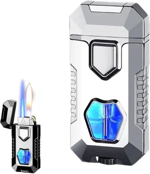 2025 Dual Flame Switching Metal Material Gas Lighter, Strong Wind Resistance, Adjustable Flame Size, Visible Butane Fuel Window, Portable Design, Suitable For Candle Camping, Etc. (butane Not Included