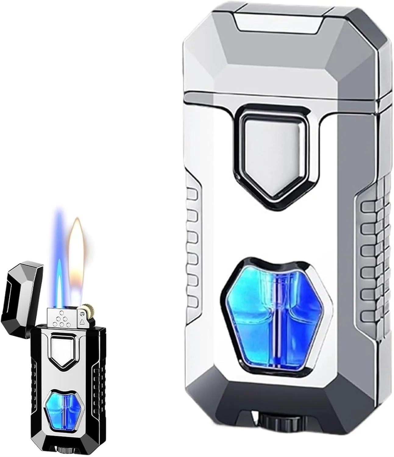 2025 Dual Flame Switching Metal Material Gas Lighter, Strong Wind Resistance, Adjustable Flame Size, Visible Butane Fuel Window, Portable Design, Suitable For Candle Camping, Etc. (butane Not Included