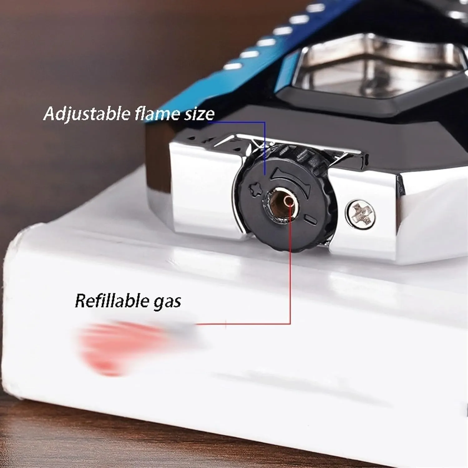 2025 Dual Flame Switching Metal Material Gas Lighter, Strong Wind Resistance, Adjustable Flame Size, Visible Butane Fuel Window, Portable Design, Suitable For Candle Camping, Etc. (butane Not Included