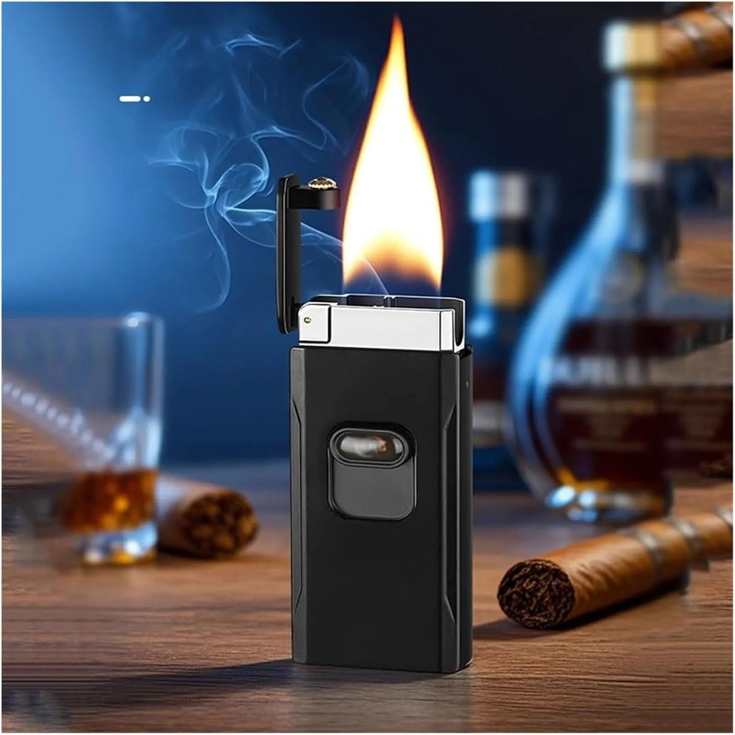 2025 ultra-thin metal ultra-wide soft flame lighter, rechargeable butane gas lighter, intelligent gravity induction ignition, with visible fuel tank, portable adjustable windproof lighter, (fuel not i