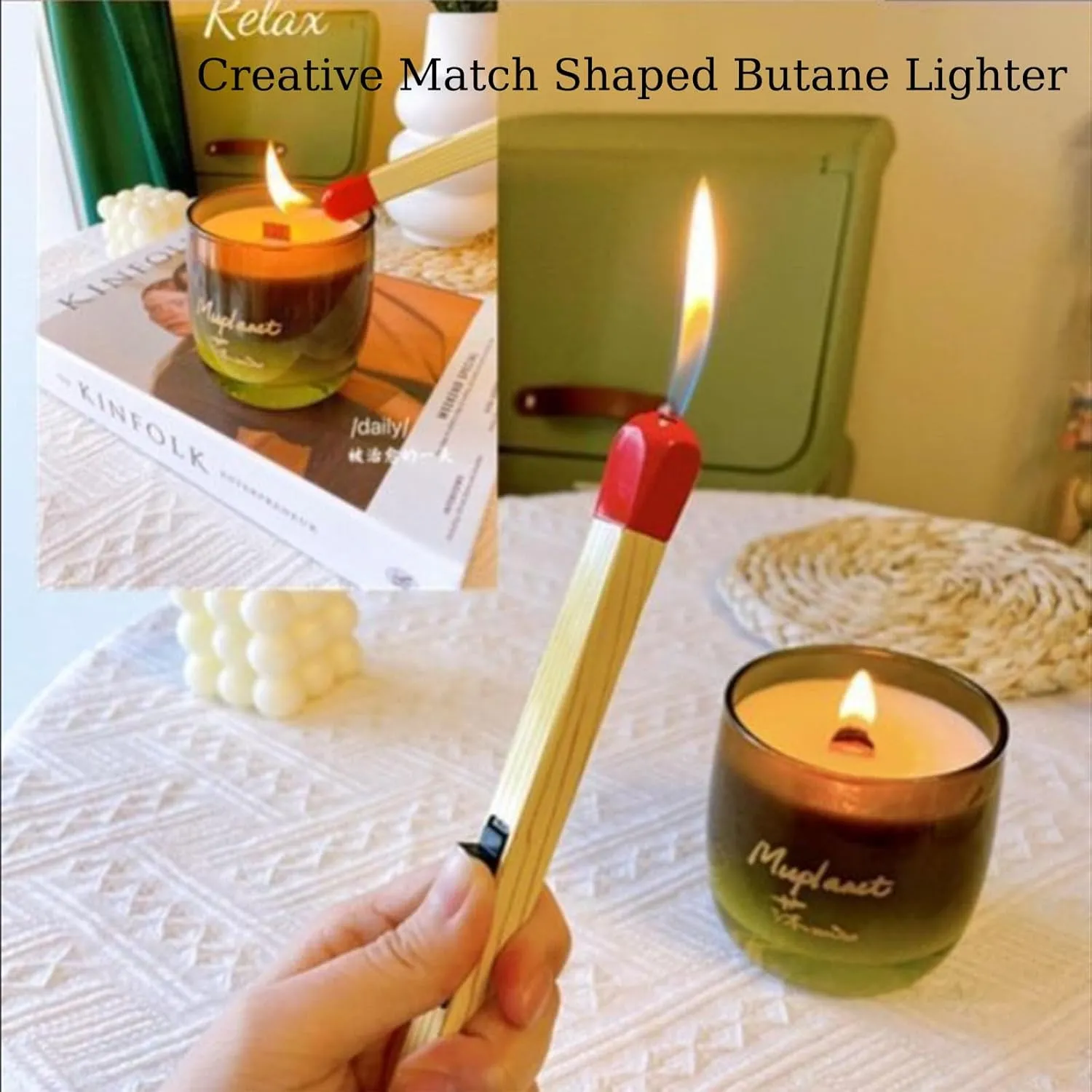 2/3Pack Match Stick Lighter, Big Match Lighter, Match Stick Lighter Refillable, Giant Match Stick Lighter, Match Stick Shaped Multipurpose Butane Lighter (2pack White)
