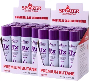 24 Cans 11X Lighter Gas Refill Butane Universal Fluid Fuel Ultra Refined 300ml 10.14 FL. Oz (2 Boxes)
