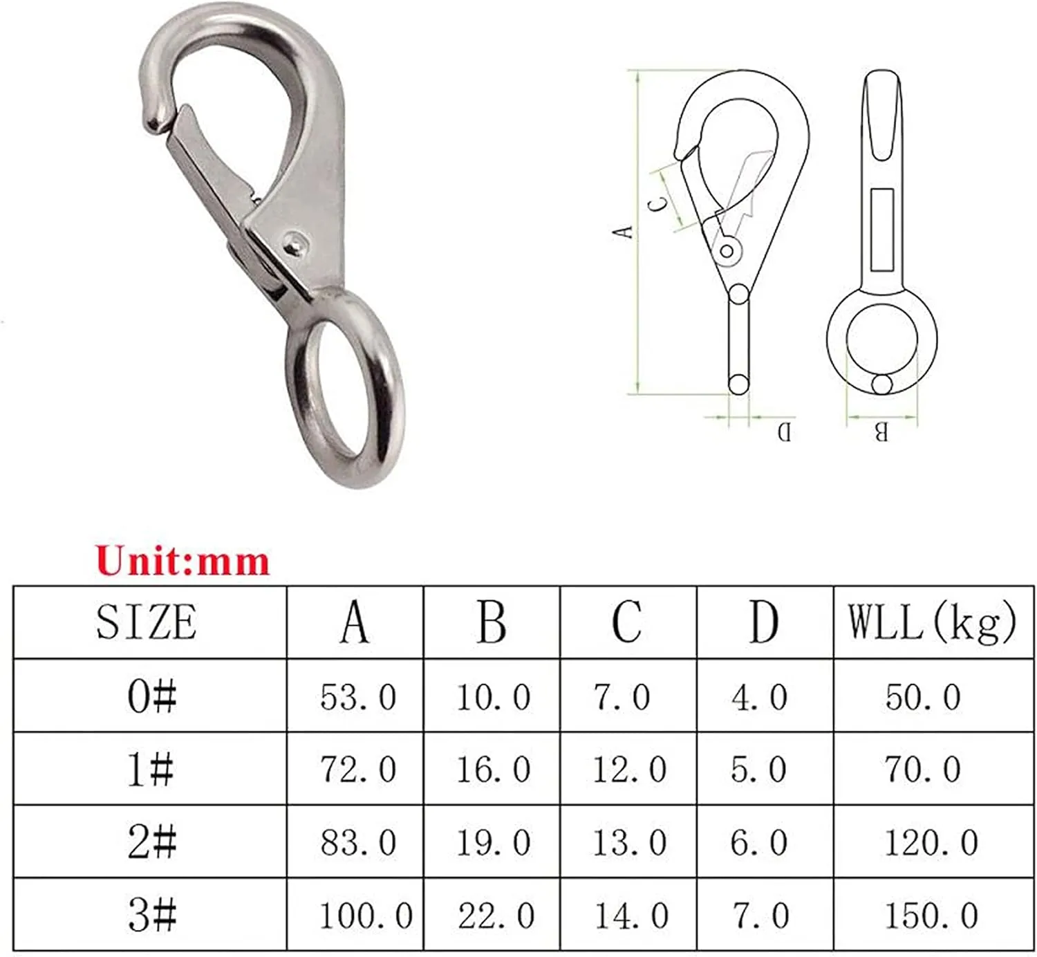 2/4Pcs Heavy Duty Stainless Steel 316 Spring Snap Hook Fixed Eye Clip Carabiner Marine Clip Dock Hardware Accessories