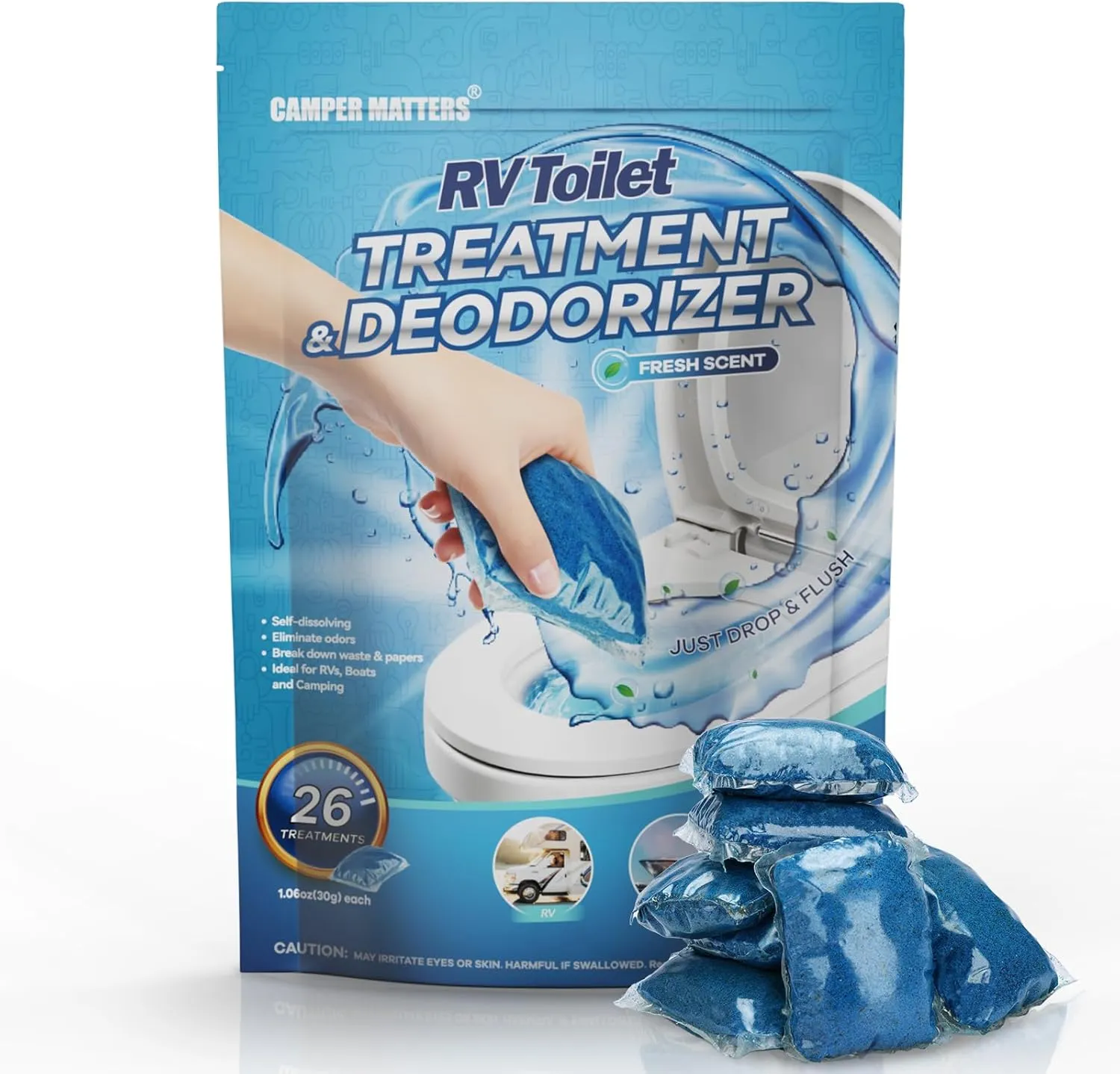 26 Packs RV Toilet Treatments, Holding Tank Deodorizers for RV/Marine Portable Camping Toilet Eliminating Odors and Breaking Down Waste Papers Fresh Scent