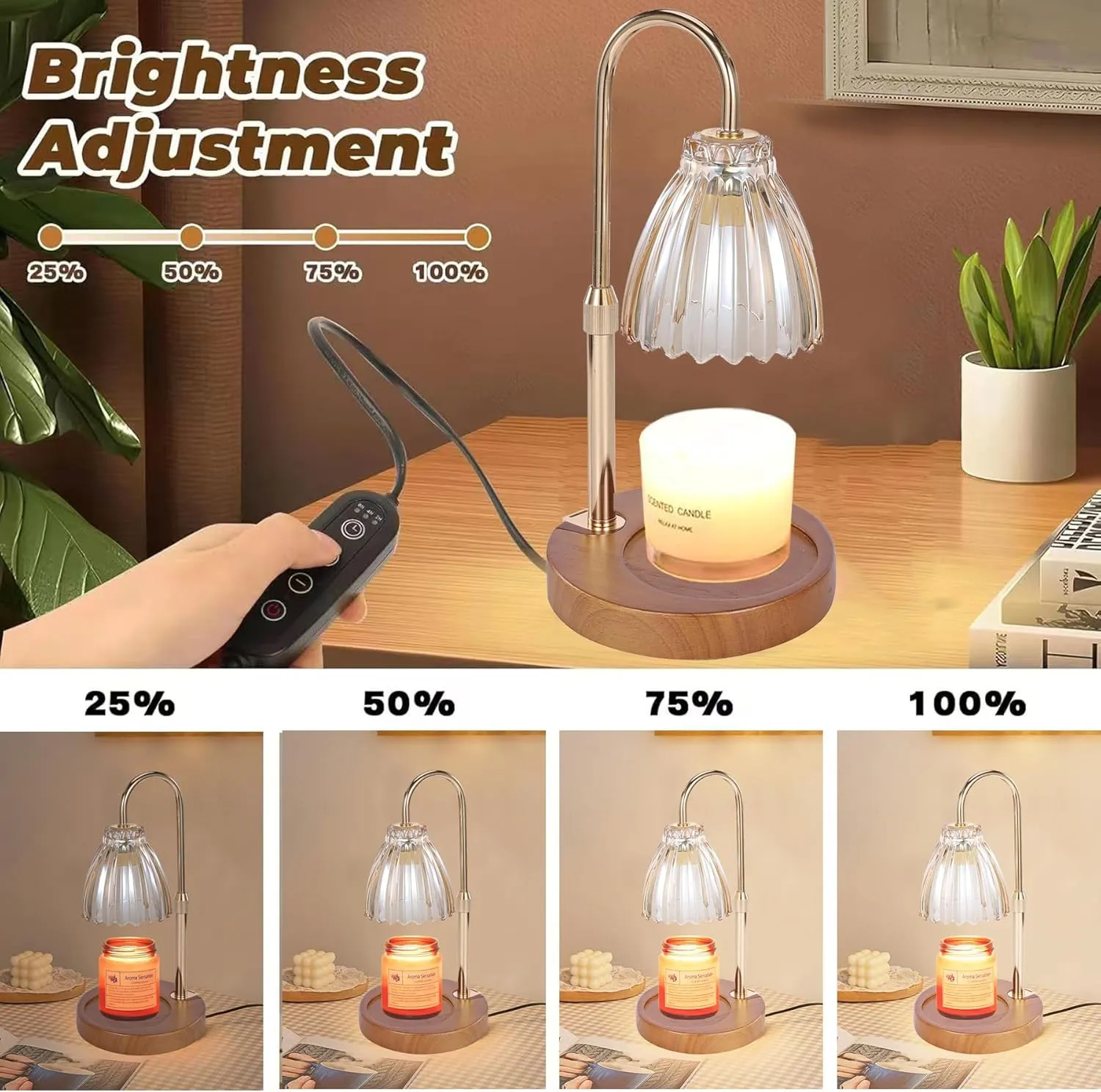 2Pack Electric Timer Candle Warmer Light,with Bracket Dimmable Candles Wax Glass Warmers Lamps for Jar Candles Burner No Flame Scented Melting Warming Lantern Adjustable Height(50W*4PCS)