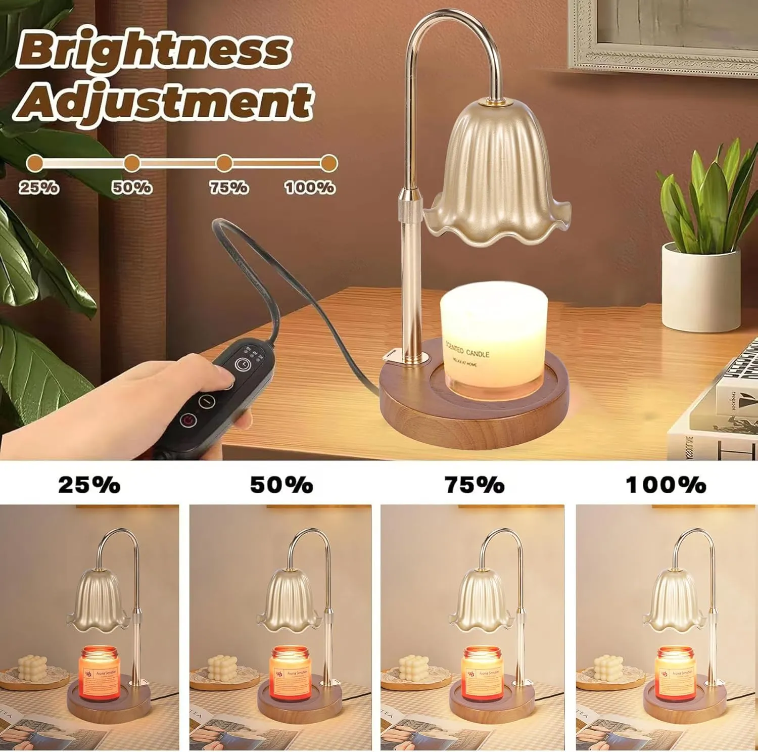 2Pack Electric Timer Candle Warmer Light,with Bracket Dimmable Candles Wax Glass Warmers Lamps for Jar Candles Burner No Flame Scented Melting Warming Lantern Adjustable Height(50W*4PCS)