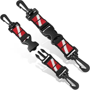 2Pack Scuba Lanyard Clip, Heavy Duty Diving Lanyard Dive-Down Webbing Strap with Dual Plastic Clips and Quick Release Buckle for Holding Dive Cameras/Flashlights/Rods/Tools