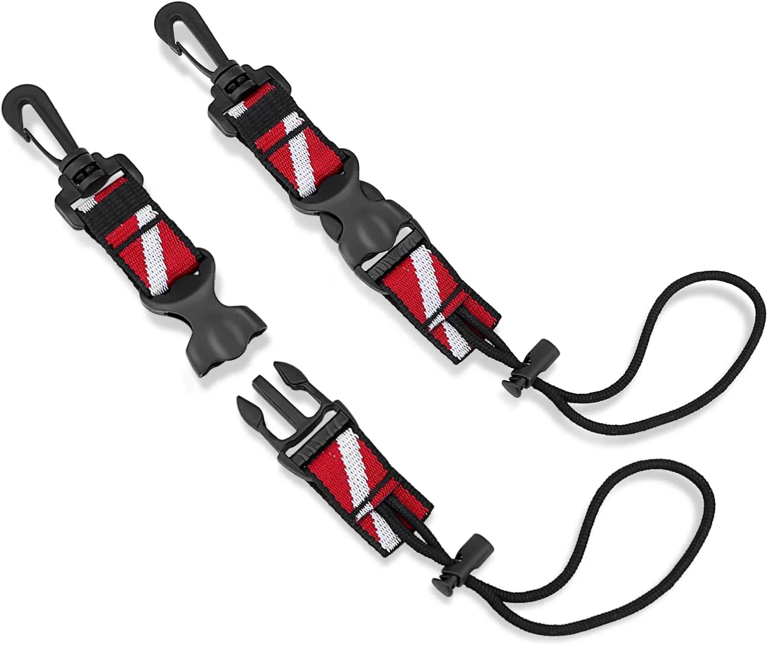 2Pack Scuba Lanyard Clip, Heavy Duty Quick Release Anti-Lost Strap with Adjustable Loop and Dive-Down Flag Webbing Band for Underwater Diving Cameras and Lights