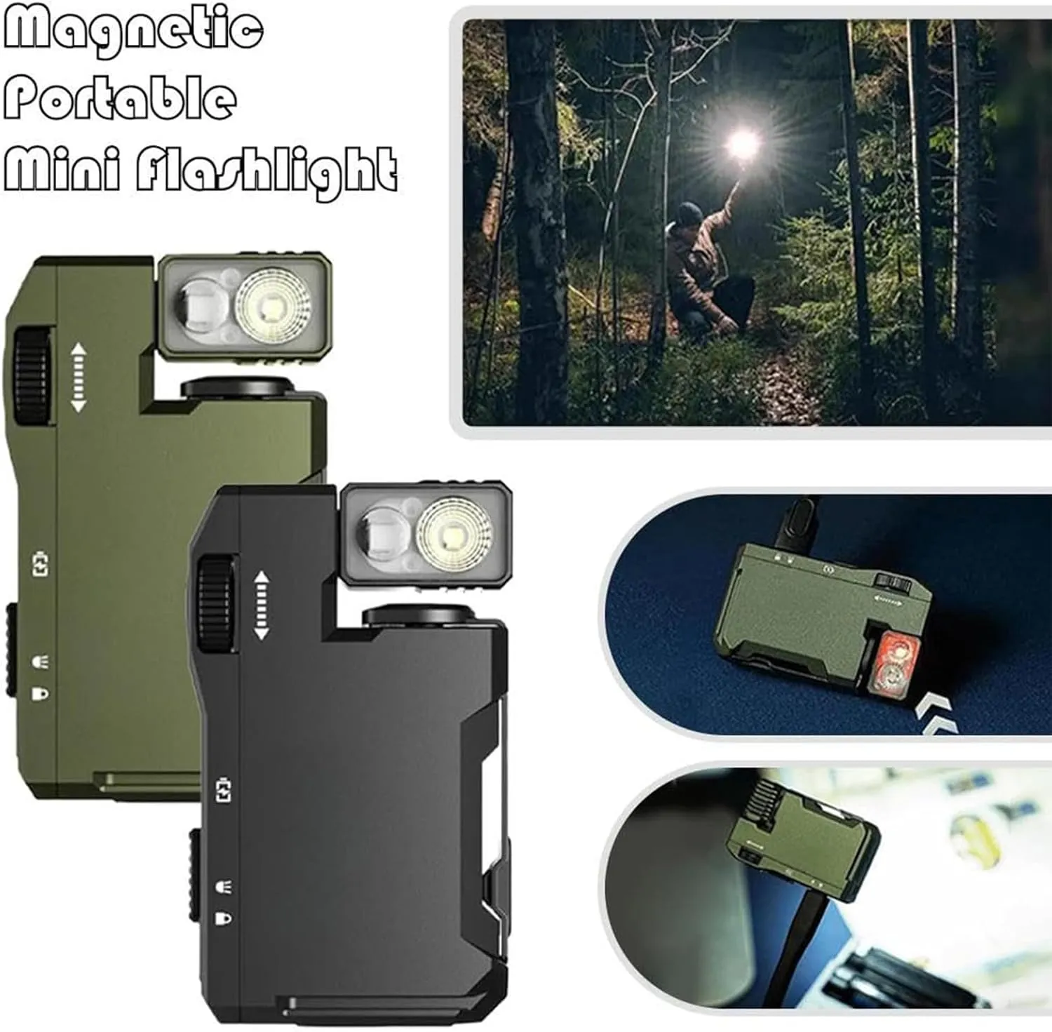 2pcs G5 Edc Flashlight - 400 Lumens Mini Rechargeable Flashlight，Equipped With Magnetic And Waterproof Functions,The 180°Rotating Flashlight Is Suitable For Outdoor,Emergency (Black & Camo Green)