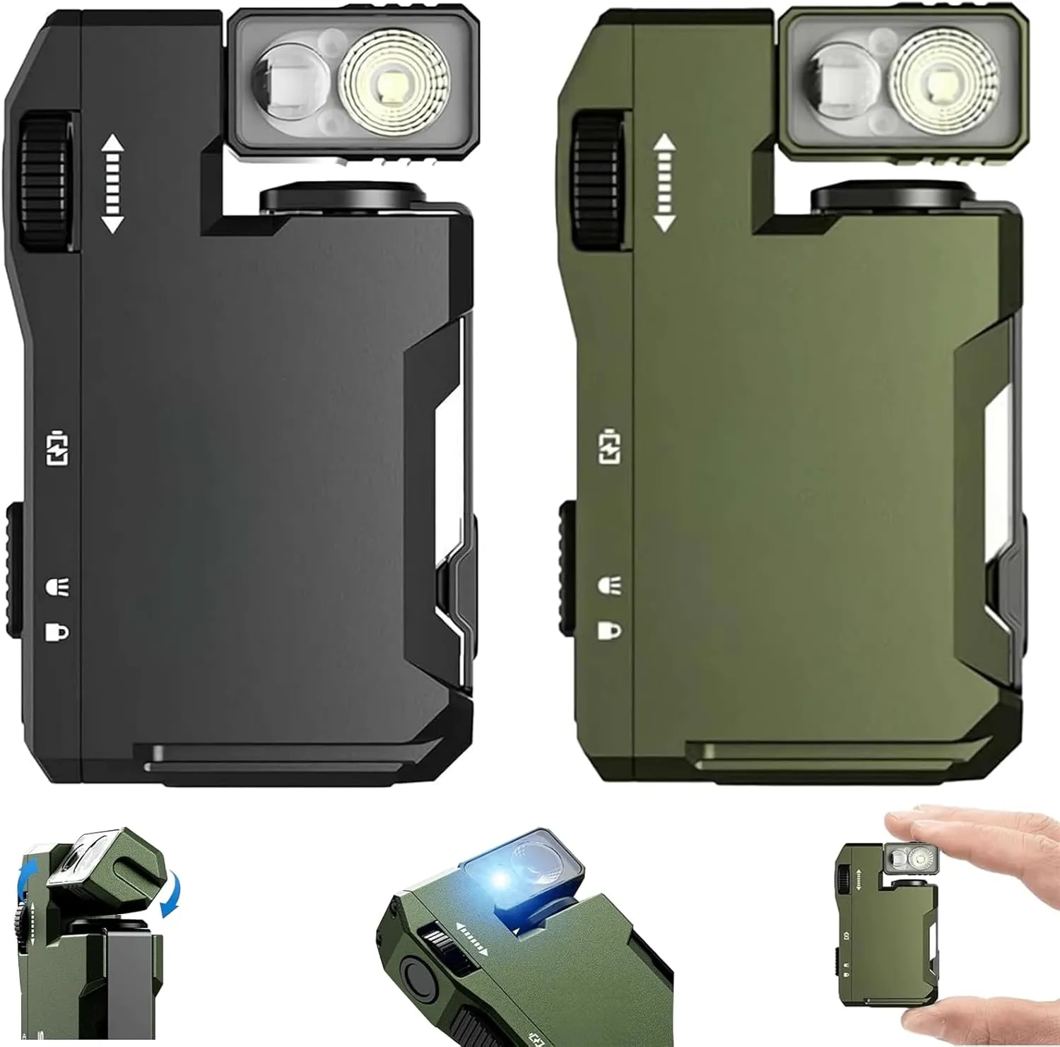 2pcs G5 Edc Flashlight - 400 Lumens Mini Rechargeable Flashlight，Equipped With Magnetic And Waterproof Functions,The 180°Rotating Flashlight Is Suitable For Outdoor,Emergency (Black & Camo Green)