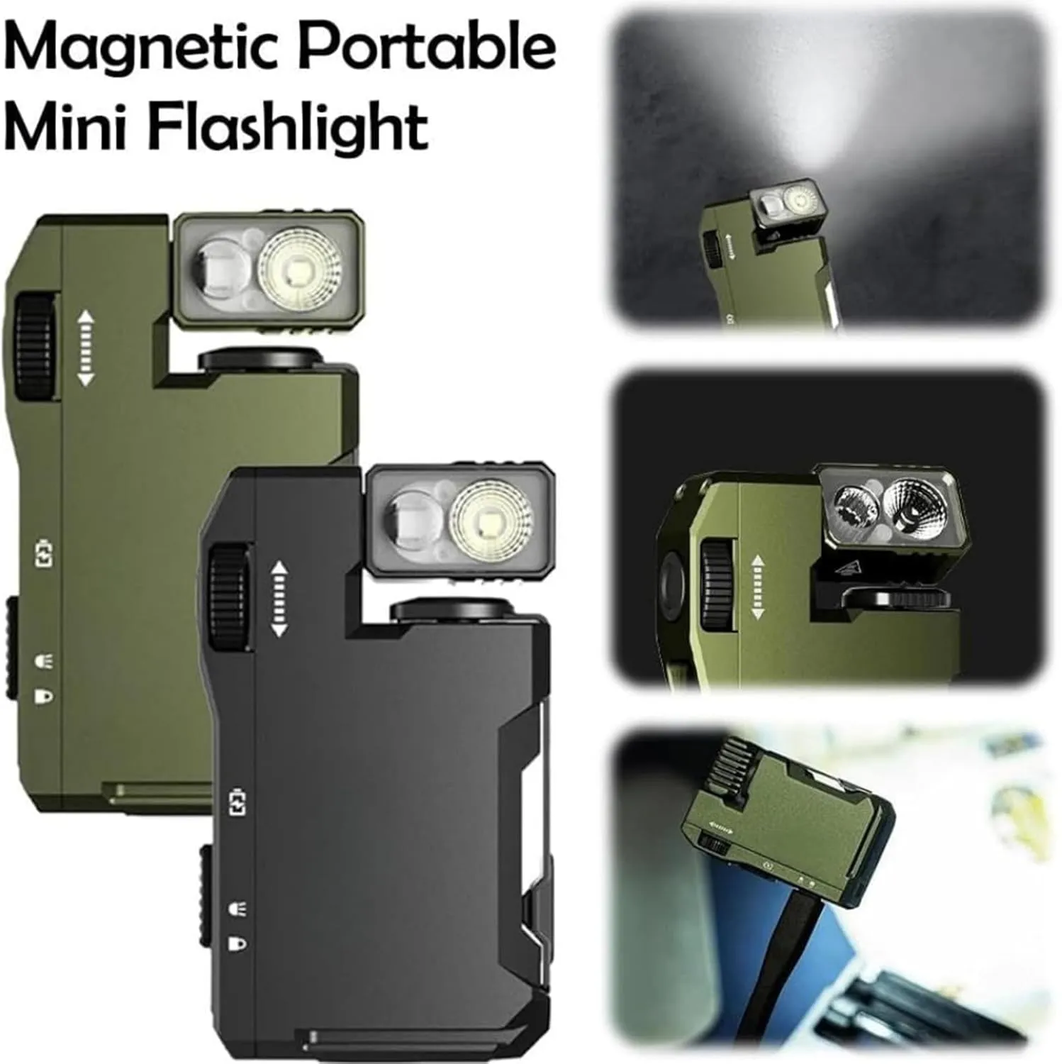 2pcs G5 Edc Flashlight - 400 Lumens Mini Rechargeable Flashlight，Equipped With Magnetic And Waterproof Functions,The 180°Rotating Flashlight Is Suitable For Outdoor,Emergency (Black & Camo Green)