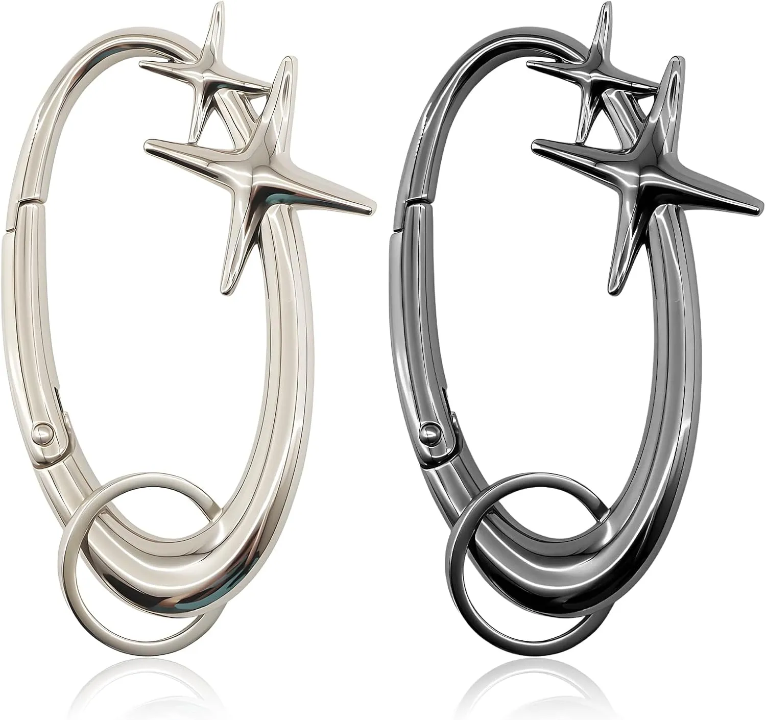 2pcs y2k Large Star Shape Carabiner Set, Cool Belt Loop Clip, Carabiner Keychain for Keys, Car Keys, Bags and Outdoor Gear (4 Inch)