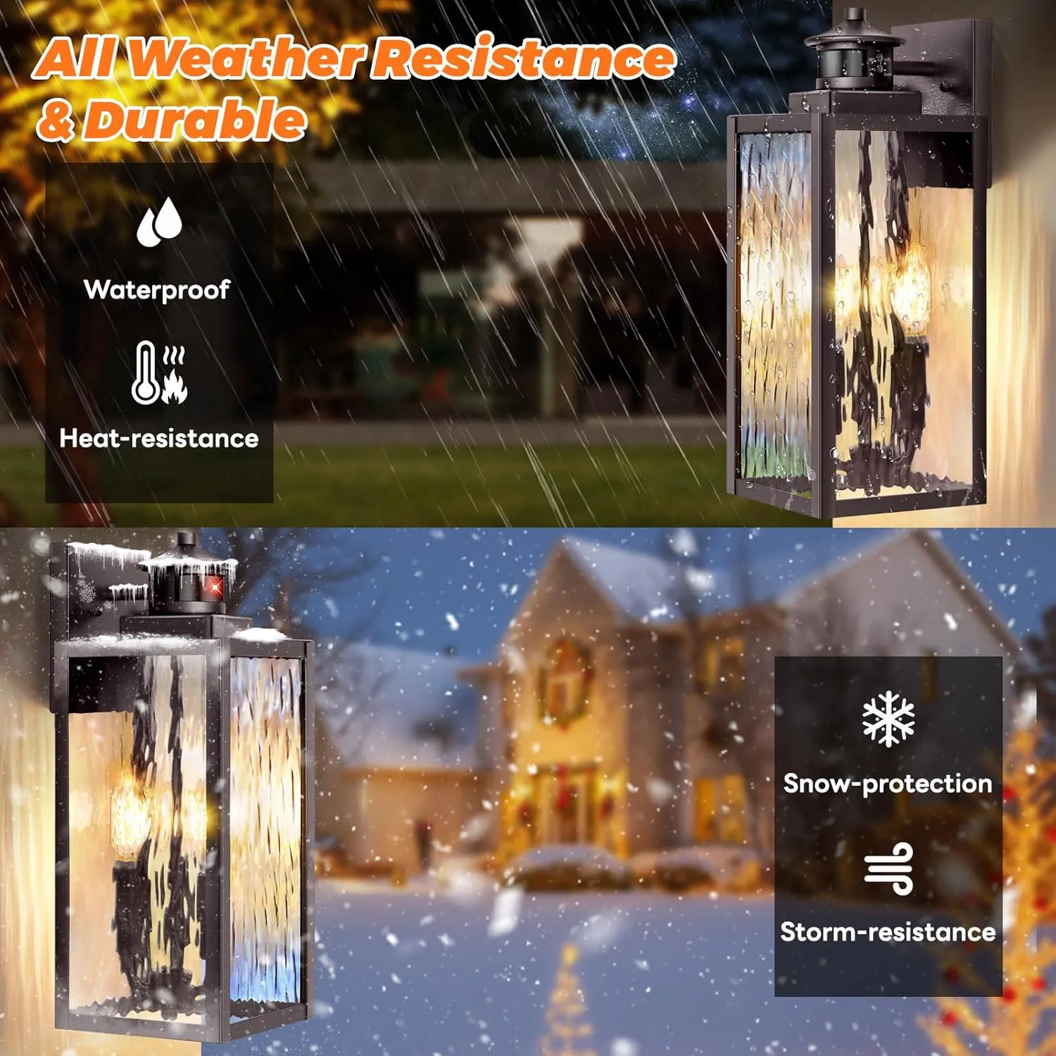 3-Light Motion Sensor Outdoor Wall Light, Waterproof Exterior Wall Sconce Light Fixture with Water-Rippled Glass, Dusk to Dawn Brown Outside Wall Lantern for House, Porch, Patio,Bulbs Not Included