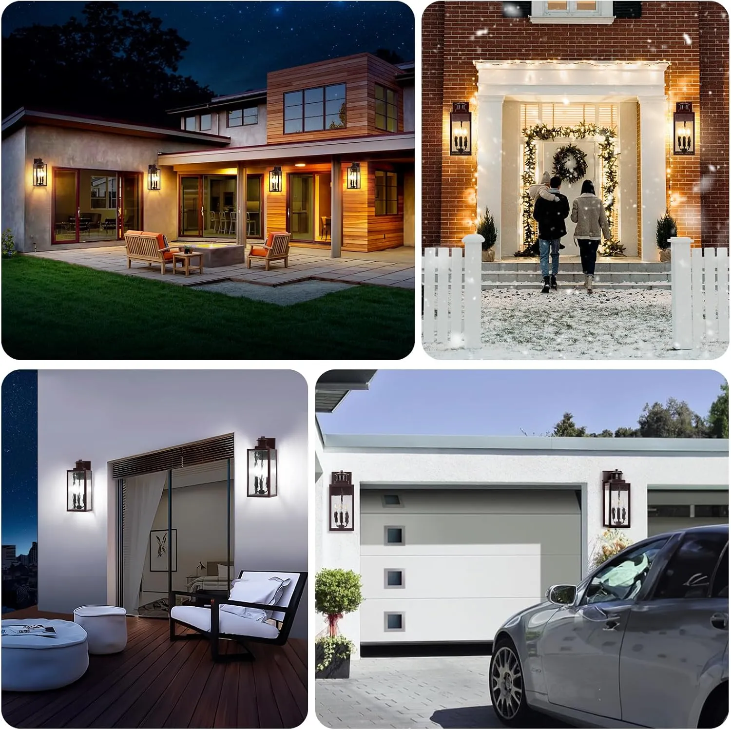 3-Light Motion Sensor Outdoor Wall Light, Waterproof Exterior Wall Sconce Light Fixture with Water-Rippled Glass, Dusk to Dawn Brown Outside Wall Lantern for House, Porch, Patio,Bulbs Not Included