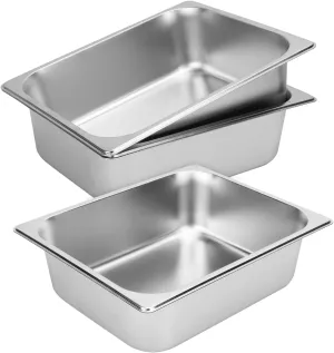 3 Pack 1/2 Size Stainless Steel Steam Pan, 4 Inch Deep Anti-Jamming, Stackable, Professional Grade, Hotel Steam Pans