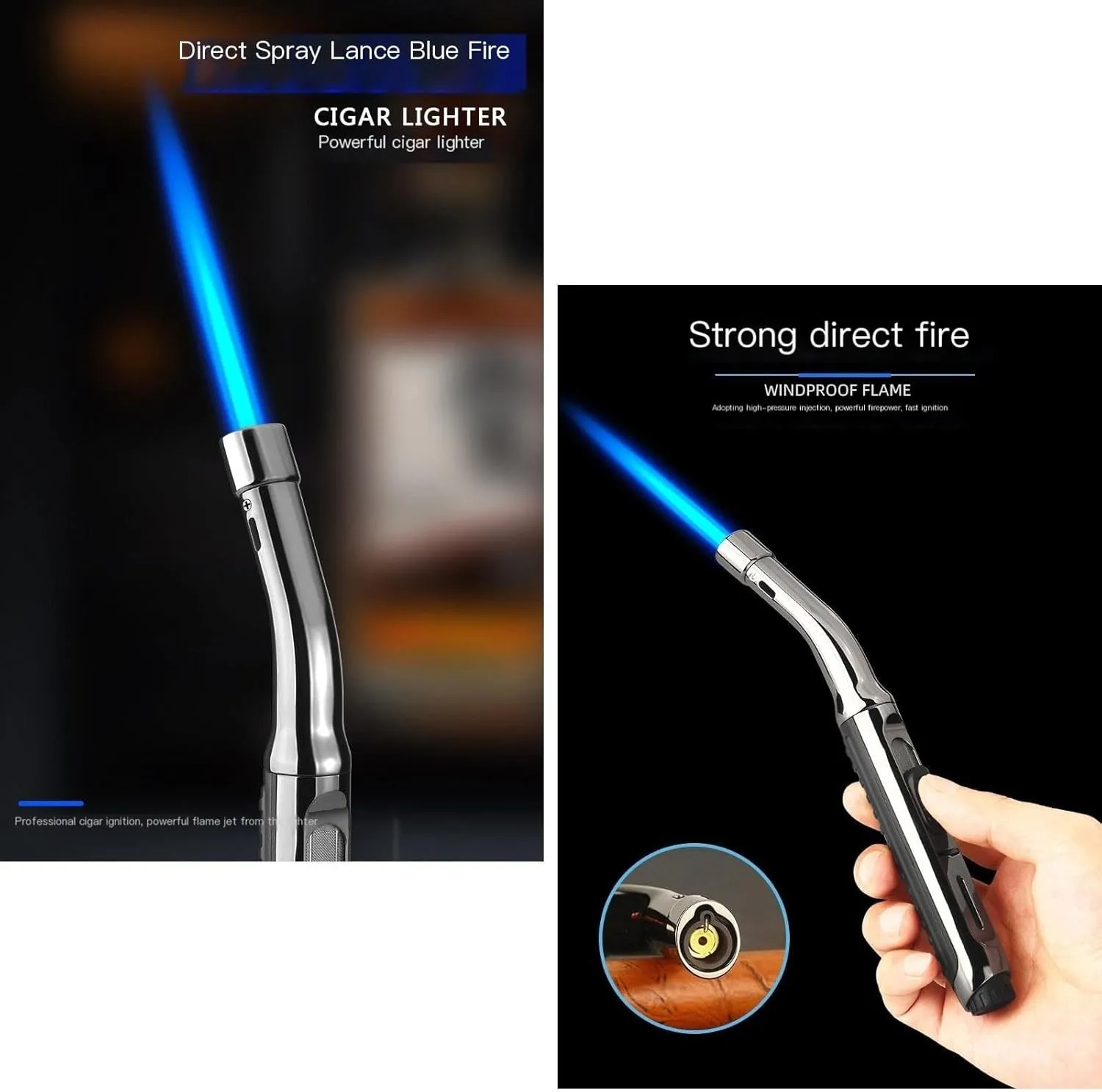 3 Pack Torch Lighters Butane Refillable, Windproof Blue Jet Flame Adjustable for Candle，Desserts Baking BBQ Fireworks(Butane Not Included) (Color : Black)