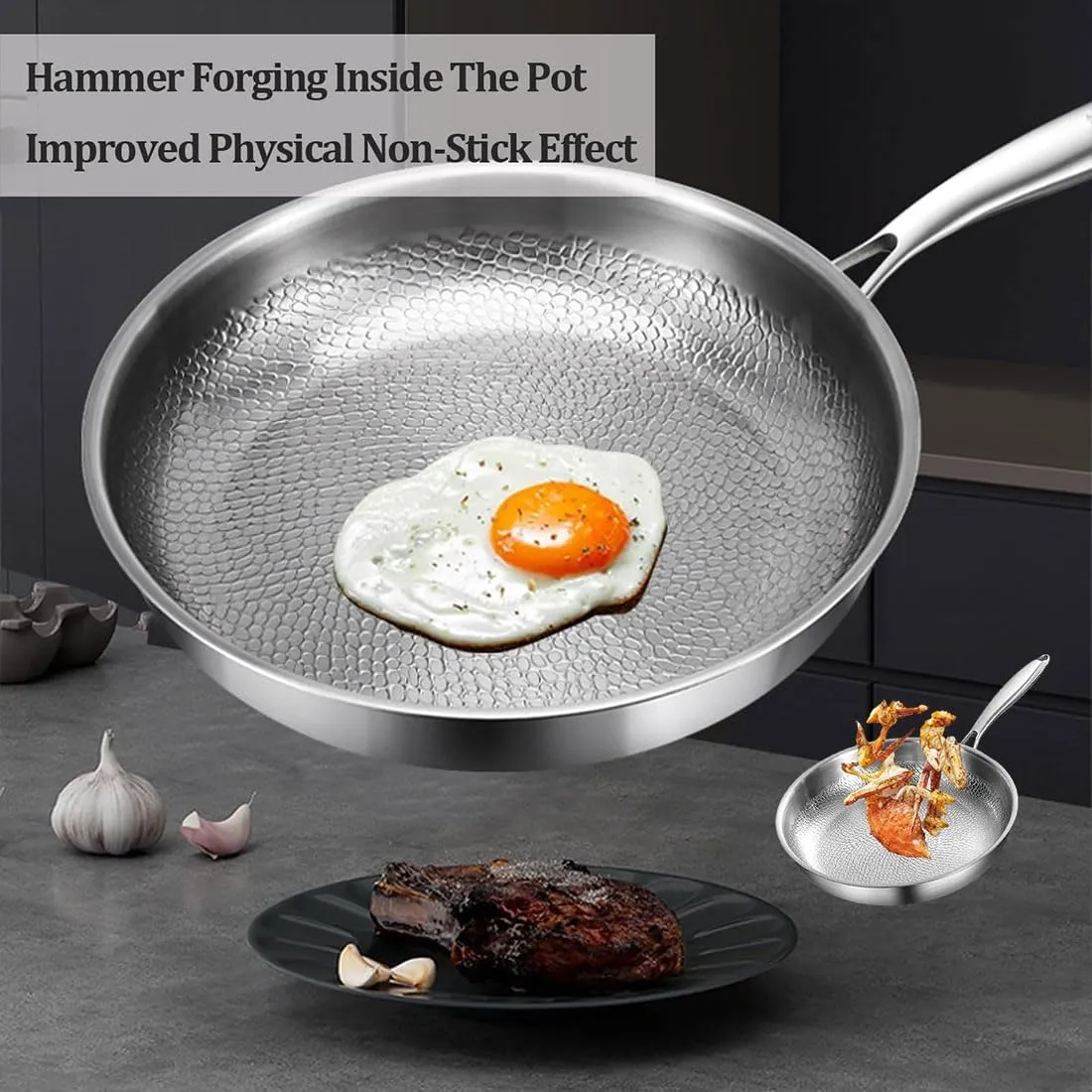 3 Sizes Siraatskitchen Titanium Hammered Pan Pro with Lid, 2025 Ultra-Durable Taking over Kitchens Titanium Nutri-Pan 2.0, Multifunctional Non-Stick Frying Pans for Cooking (10.23in)
