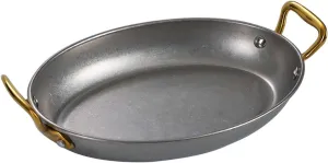 304 Stainless Steel Spanish Paella Pan, Oval Non Stick Paella Pan Cookware with Dual Riveted Handles for Home Kitchen Restaurants,Retro Gold