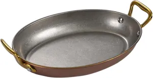 304 Stainless Steel Spanish Paella Pan, Oval Non Stick Paella Pan Cookware with Dual Riveted Handles for Home Kitchen Restaurants,Retro Gold
