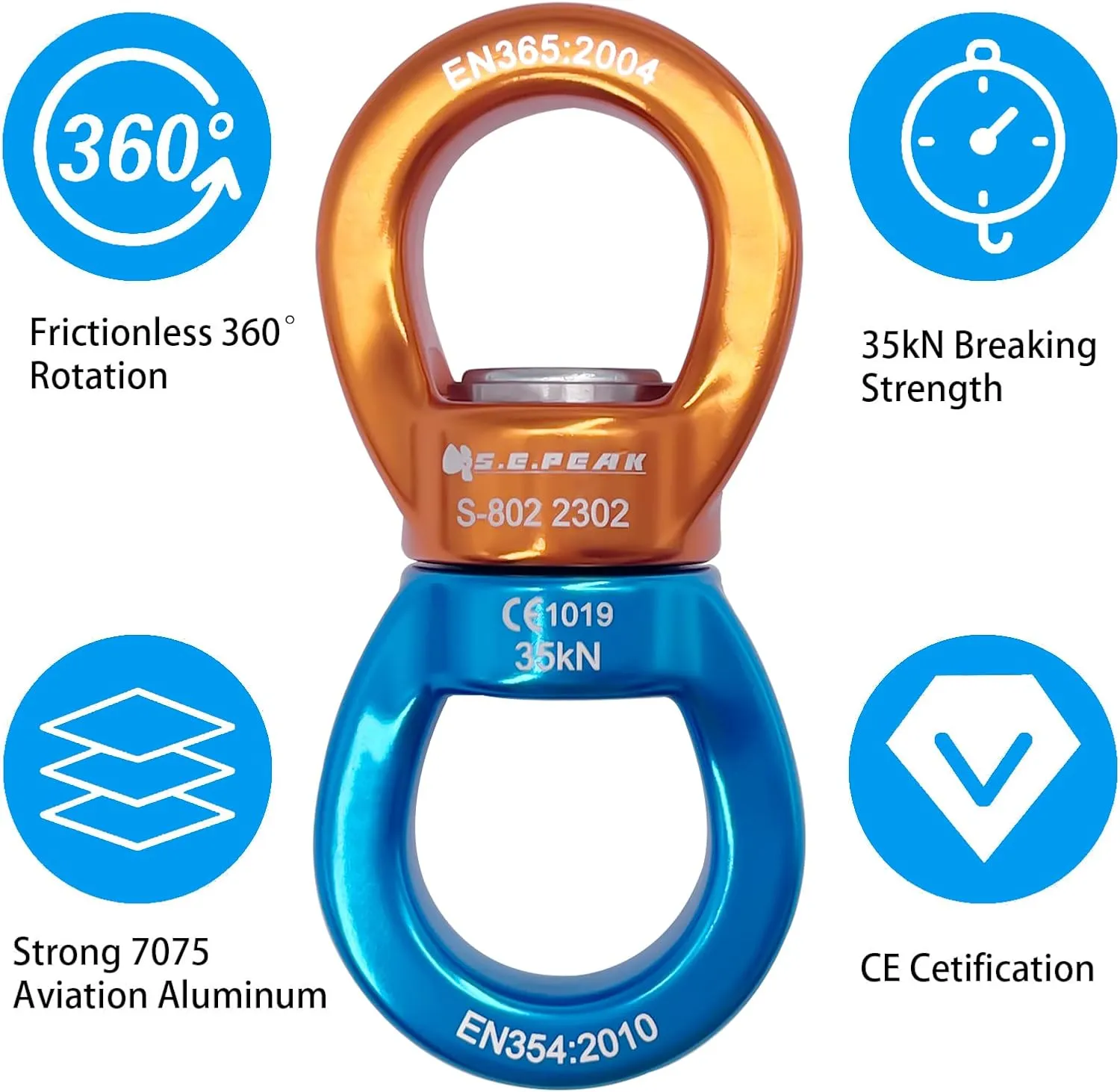 35kN Swing Swivel, CE Certified Safe Swivel Hook, 360°Rotational Device, Silent Hanging Accessory for Tree Swing, Aerial Dance, Swing Spinner Hanger, Rock Climbing, Hanging Hammock,Carabiner