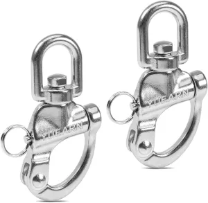 3.5" Quick Release Snap Hook for Emergency & Marine Use, 316 Stainless Steel Swivel Shackle, 2-Pack for Firefighter SCBA Masks, Sailboat Hardware, and Kayak Anchor Systems