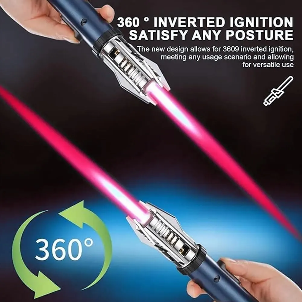 360 Outdoor Windproof Turbine Torch Lighter, Lightsaber Windproof Torch Lighter, Refillable Straight Flame Bright Fire Lighters with Safety Lock for Camping Campfires Kitchen(Red)
