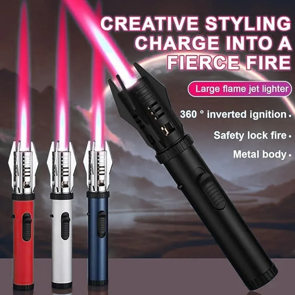 360 Outdoor Windproof Turbine Torch Lighter, Lightsaber Windproof Torch Lighter, Refillable Straight Flame Bright Fire Lighters with Safety Lock for Camping Campfires Kitchen(Red)