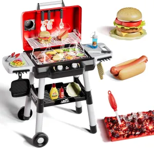 38 PCS Kids Grill Playset, BBQ Grill Kitchen Toy, Pretend Play Cooking Toys with Smoke, Light & Sound - Indoor/Outdoor Play Kitchen Set, Christmas Birthday Gift for Boys Girls 3-6