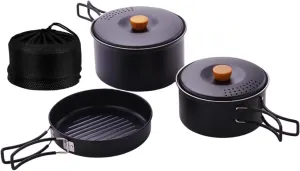 3X Camping Cooking Set Stainless Steel Pots and Pans Outdoor Cook Gear with Storage Bag for BBQ Backpacking, Black