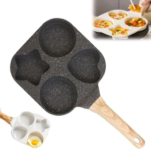 4-Cup Egg Frying Pan, Breakfast Frying Panfor Eggs, Steak and Pancakes, Heart Shaped Egg Frying Pan with Anti-scald Handle, Suitable for Gas Stove & Induction Cookware (Black)