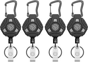 4 Pack Retractable Keychain Heavy Duty, Badge Reels Retractable, Tactical ID Badge Holder with Upgraded Zinc Alloy Carabiner, 31.5'' Coated Steel Cord, Bearing 8.0 oz