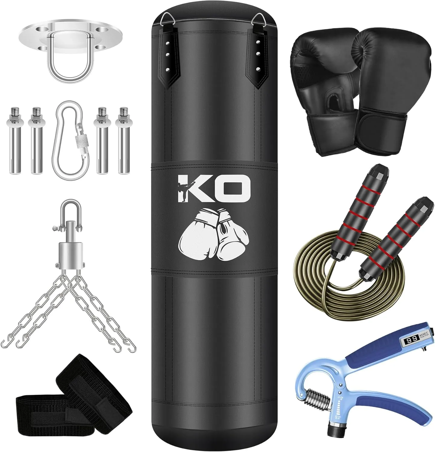 4FT Heavy Duty Hanging Punching Bag for Adults Teens, 9-in-1 Training Bag for Boxing, Kickboxing, Karate, MMA, Includes 12OZ Gloves, Ideal for Home Gym Fitness Workouts