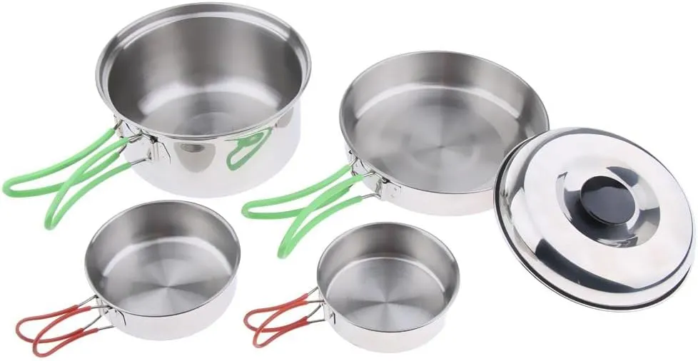 4Pcs Outdoor Cooking Utensils Stockpot Frying Pan Bowls with Storage Bag