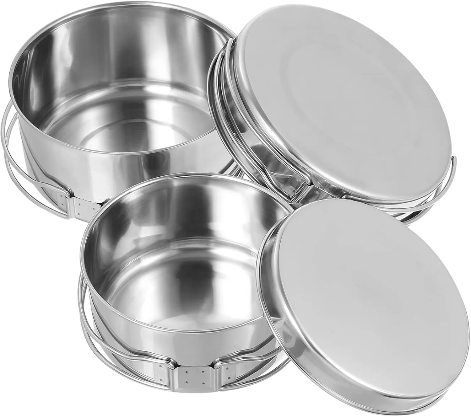4Pcs Stainless Steel Camping Pot Pan Set Stackable Non Stick Cookware for Outdoor Picnics Hiking and Camping Adventures Multifunctional Cooking Utensils Set