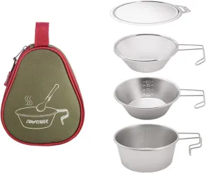 4Pcs Stainless Steel Tableware 300ml/450ml Camping Cup Bowl Cookware Set with Long Handle for Outdoor Backpacking Hiking Camping Utensils Set