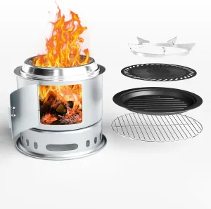 5 in 1 Fire Pit with Grill Plate, Cooking Grate, Korean Grill Plate and Pot Stand,11.5” Portable Outdoor Fire Pit, Smokeless Fire Pits Wood Burning for Camping Patio Bonfire with Carry Bag