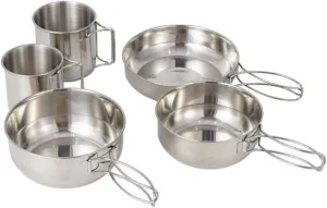 5-Piece Camping Tableware Set Stainless Steel Bowl Cup Frying Pan for Hiking Picnics
