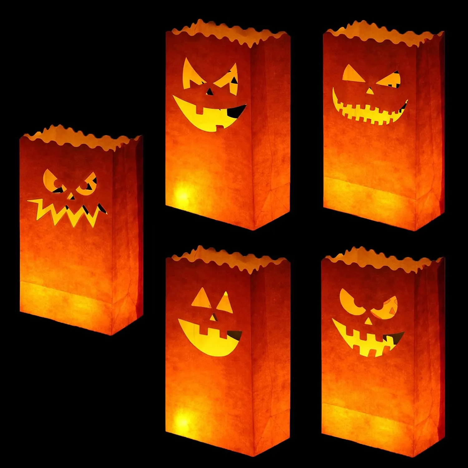 50 Pieces Halloween Luminary Bags, Flame Resistant Candle Bags, Jack-o'-Lantern Tea Light Candle Holders for Halloween Party Decorations