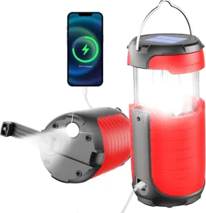 5000 Large Capacity Solar Hand Crank Flashlight with 8H Play Time, Survival Light, USB Charger for Cellphone, Portable Solar Camping Light,Electric LED Camping Lantern for Emergency (red)