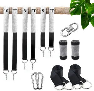 5FT Tree Swing Hanging Straps Kit 2 Pack, Holds 2000 lbs, 2 Tree Swing Straps 2 Heavy Duty Screw Lock Carabiners 2 Tree Protectors Swivel Hook, Fast & Easy to Hang Any Swing or Hammock