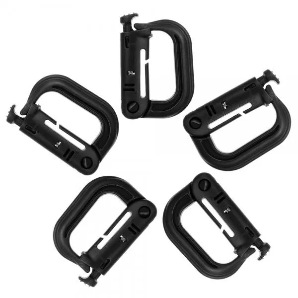 5pcs Outdoor High-Strength Nylon Tactical Carabiner with Lock for 25mm Webbing Black